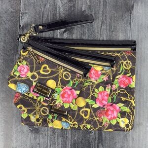 Betsy Johnson 3pc Wristlet‎ Cosmetic Utility Multi use Pouch